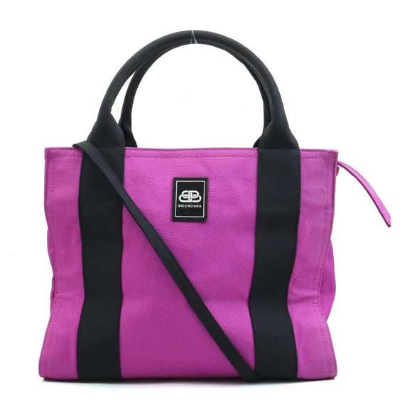 Balenciaga BALENCIAGA Handbag Shoulder Bag Canvas Purple Black Women's e60831a - Picture 1 of 5